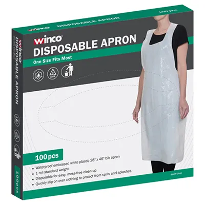 Winco BADP-2846 Disposable Bib Apron, 46" X 28”, Waterproof, Plastic - 100/Box