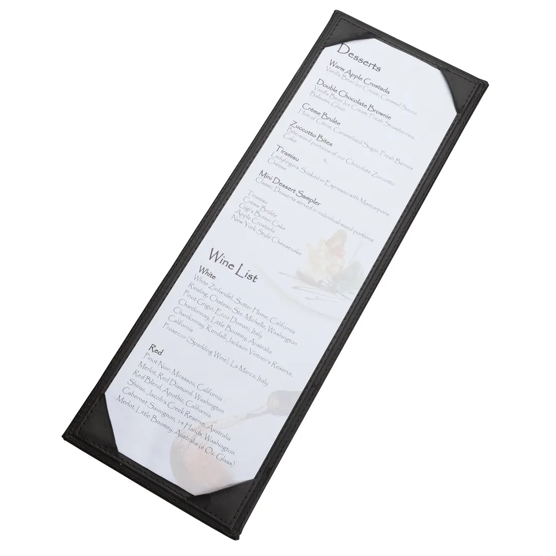 Winco LMS-414BK Menu Cover, Single, Bar Size, Holds 4-1/2" X 14" Paper