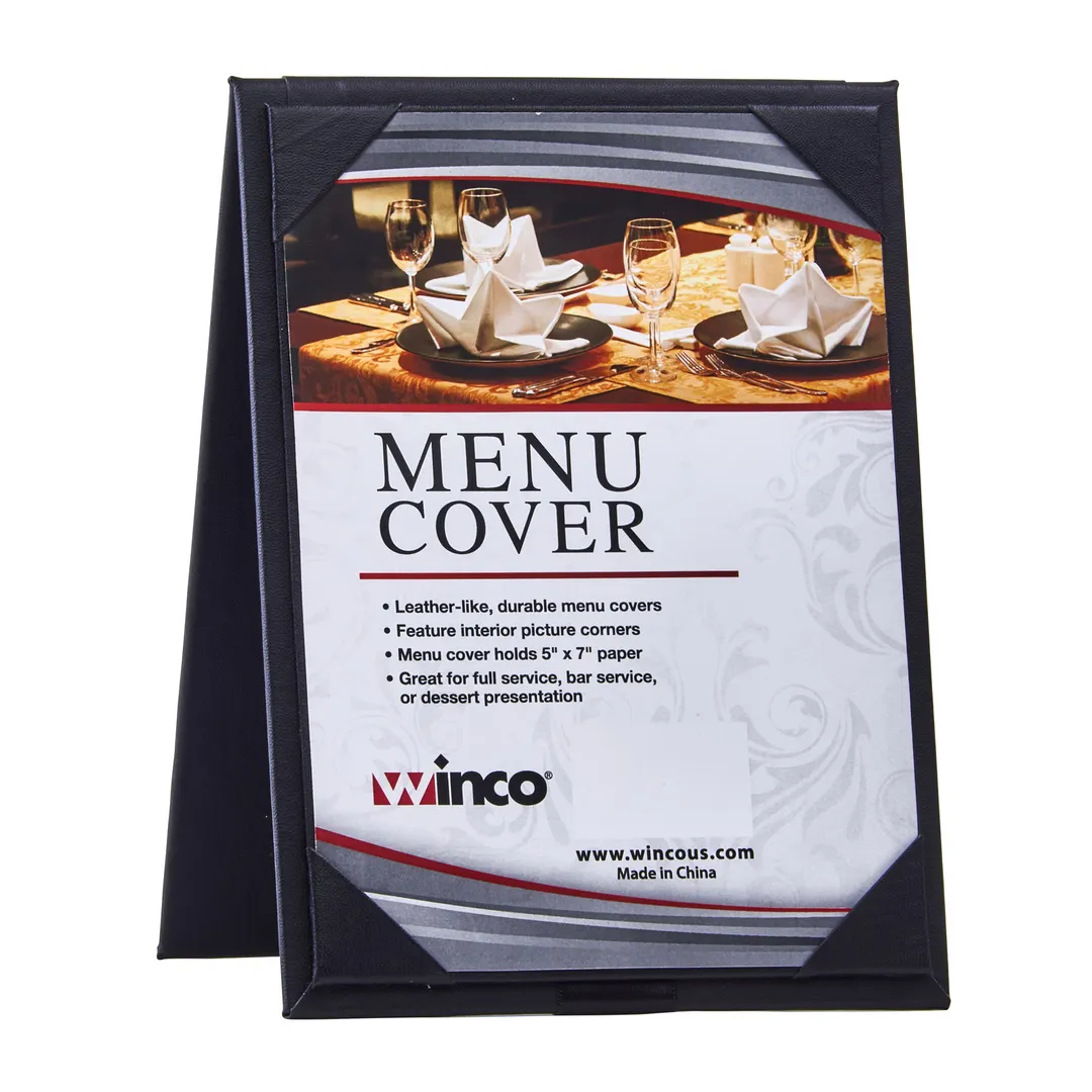 Winco LMTD-57BK Menu Cover, Table Tent Design, Double View (2) 5" X 7 Inserts