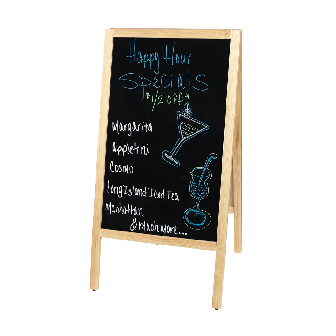 Winco MBAF-1 Dual Sidewalk Marker Board, 20-3/8"L x 2"W x 39"H, Wood Frame, 4 Markers & Eraser - Set