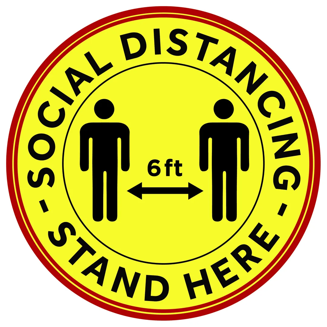 Winco PFD-12Y Social Distancing Floor Decal, 12" Diameter Round Anti-Slip High-Visibility, - 10/Pack