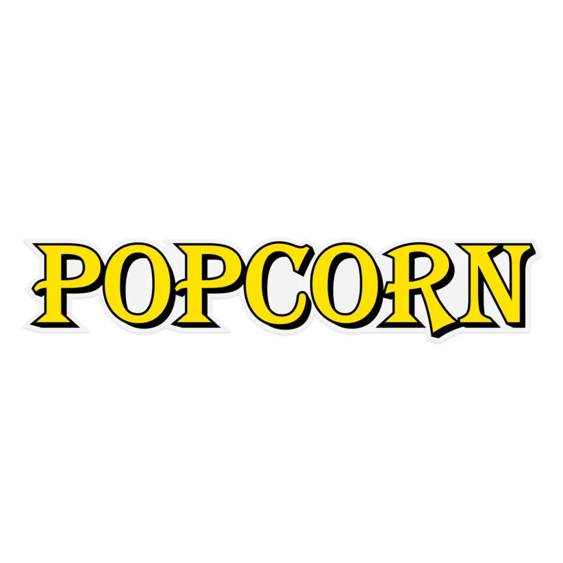 Winco POP-8RC-D Decal, "Popcorn", Gold Font / White Background