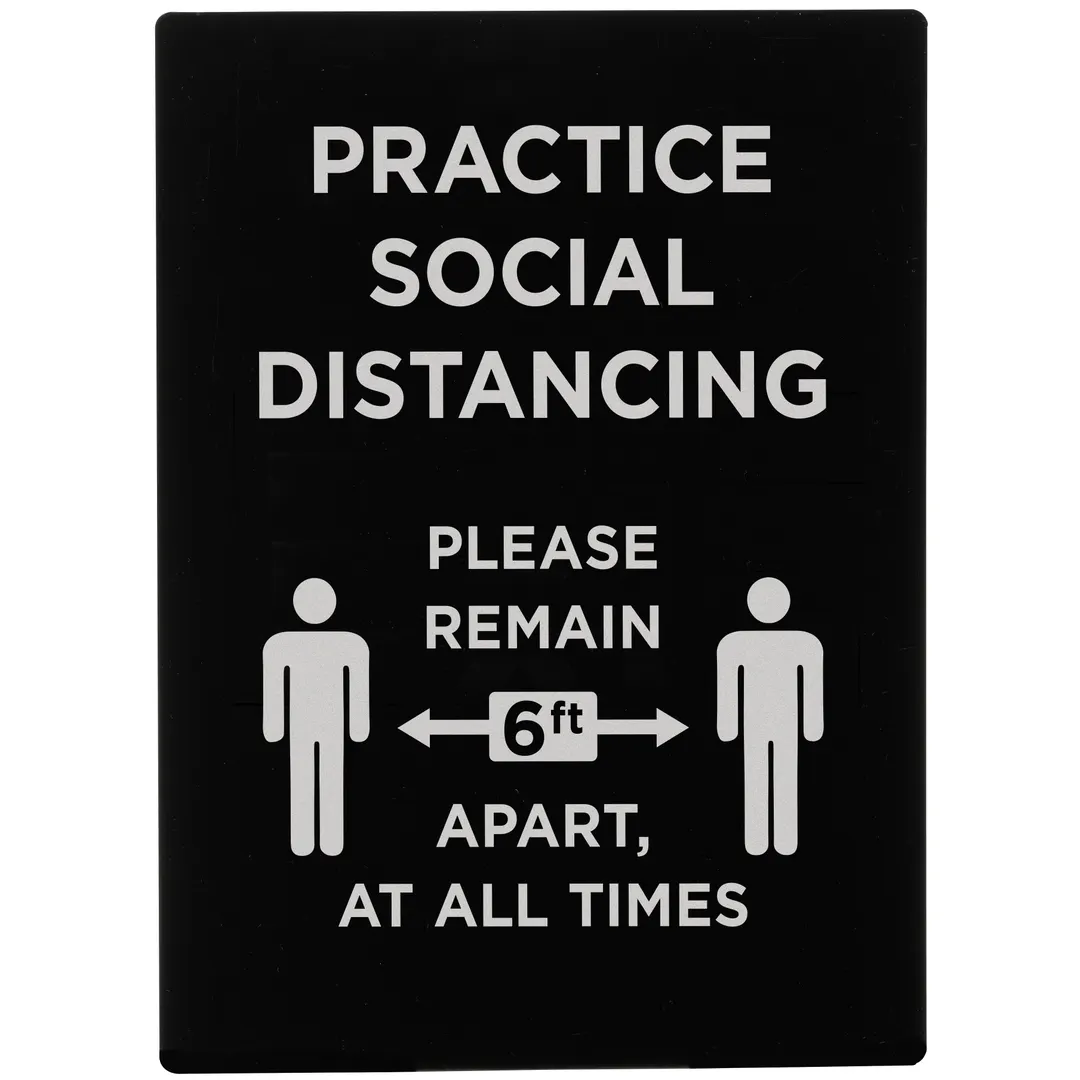 Winco SGN-806 Informational Sign, 8-1/2"W X 11-1/2"H "Practice Social Distancing", White Print On Black
