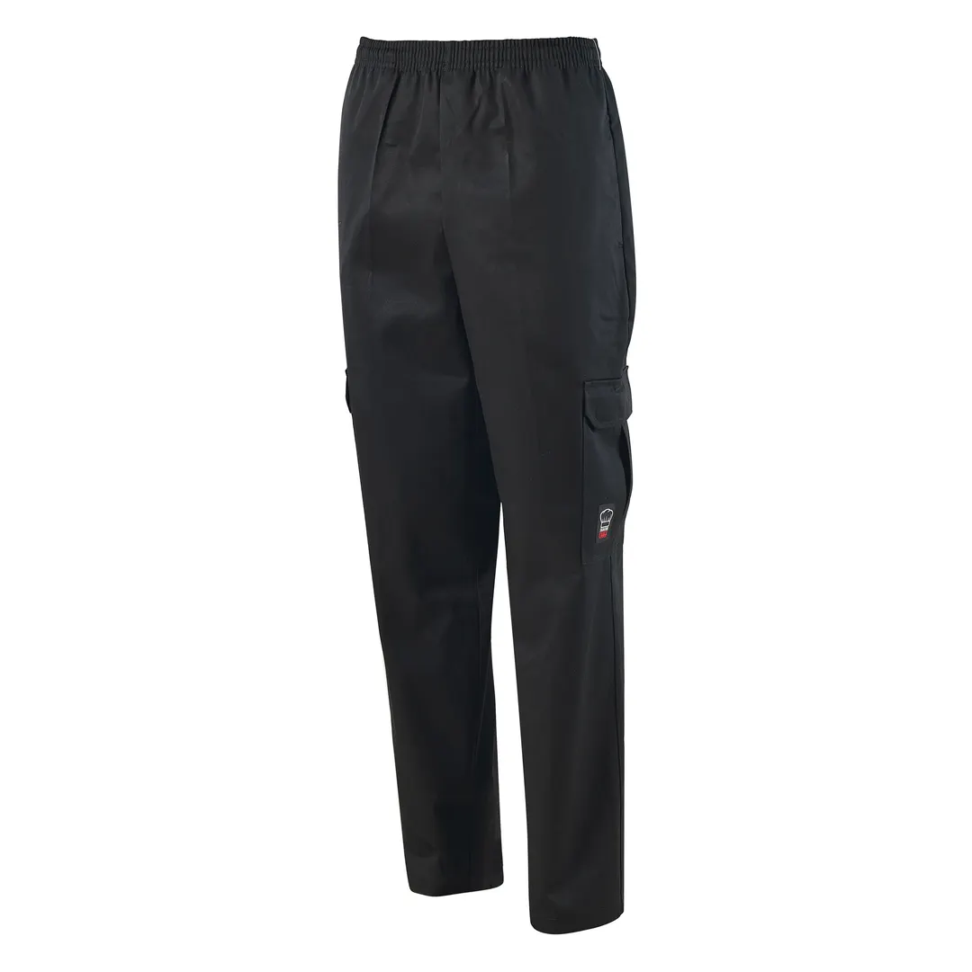 Winco UNF-11KL Cargo Chef Pants, Straight Leg, black, large