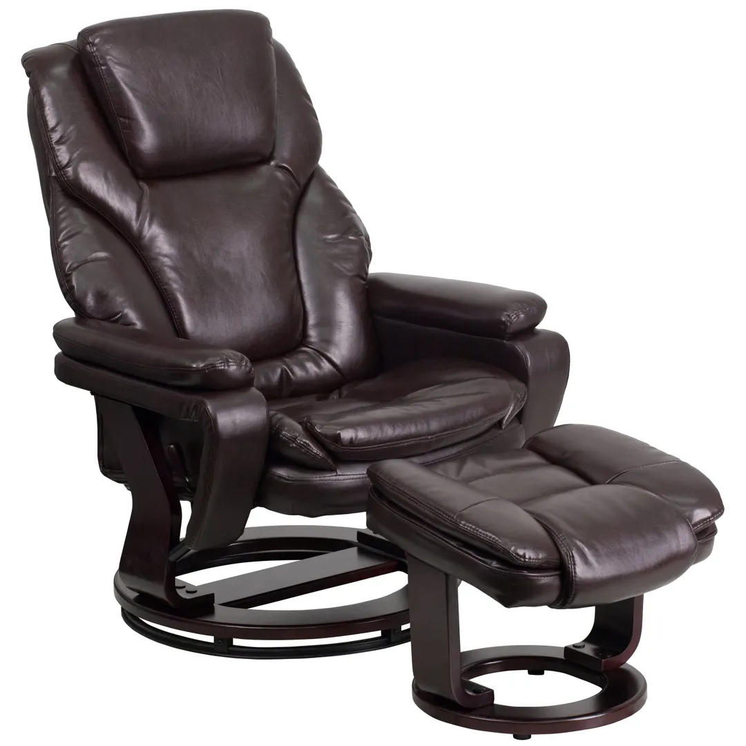 Flash Furniture BT-70222-BRN-FLAIR-GG Brown LeatherSoft Swivel Recliner, 31.5W x 34-42D x 42H, Upholstered Back and Seat
