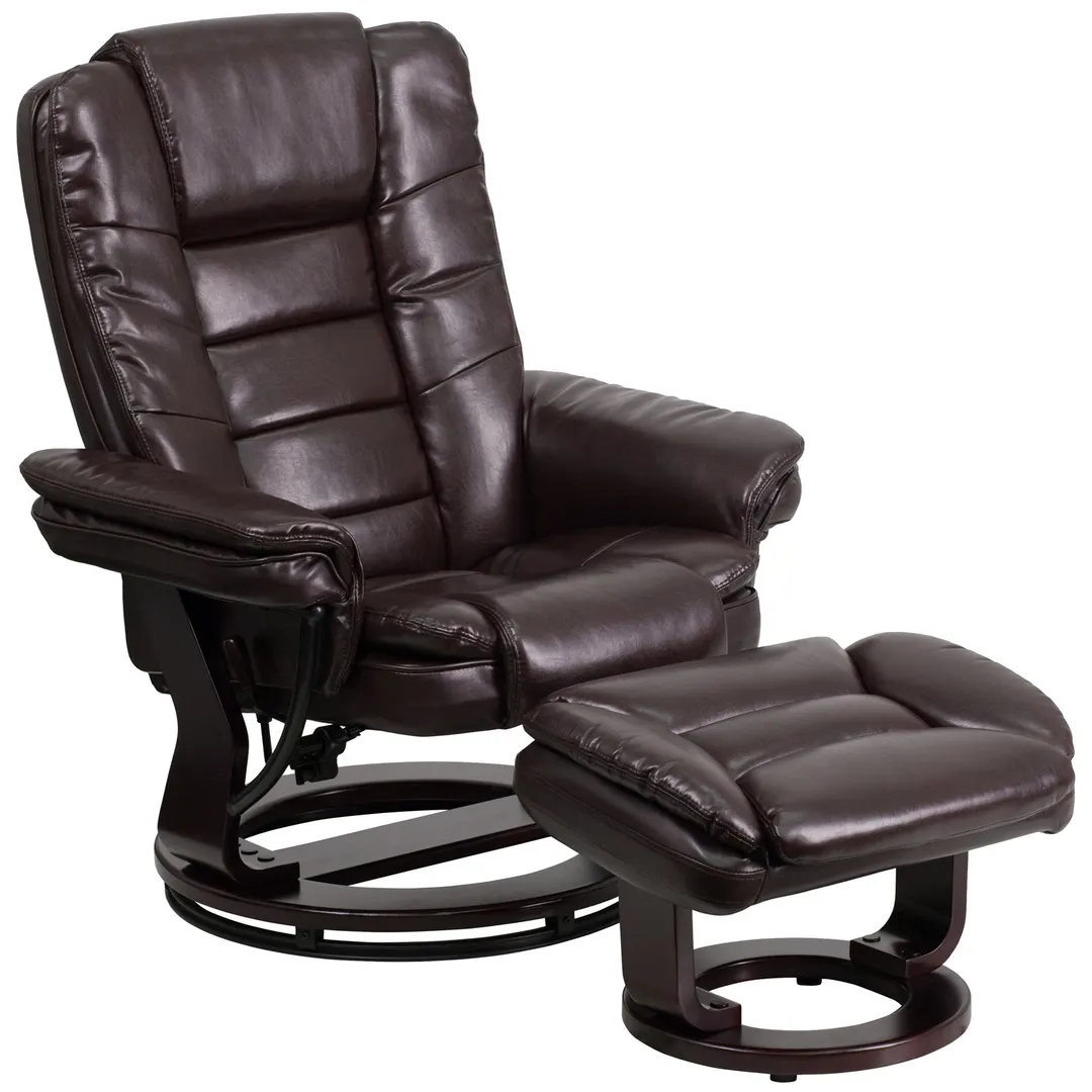 Flash Furniture BT-7818-BN-GG Contemporary Swivel Recliner, 32-3/4W x 32-40D x 41H, Upholstered, Brown LeatherSoft, Mahogany Finish