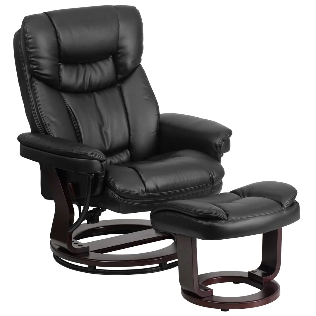 Flash Furniture BT-7821-BK-GG Contemporary Swivel Recliner, 33"W x 34"-44.5"D x 41.25"H, Upholstered, Black LeatherSoft