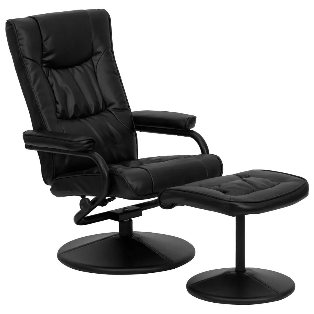 Flash Furniture BT-7862-BK-GG Swivel Recliner, 27-1/4W x 29-39D x 37-1/2H, Black LeatherSoft, Ottoman Included