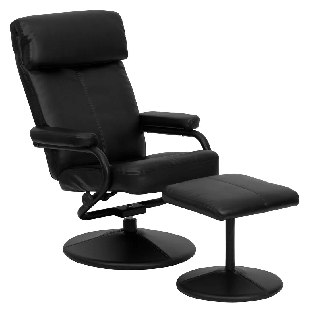Flash Furniture BT-7863-BK-GG Swivel Recliner, 26.5W x 31-41D x 38H, Upholstered, Black, Leather Wrapped Base