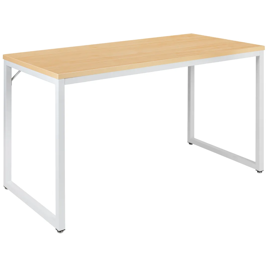 Flash Furniture GC-GF156-12-MAP-WH-GG Rectangular Computer Desk, 47"W, 29"H, Laminated Maple Top, White Metal Frame