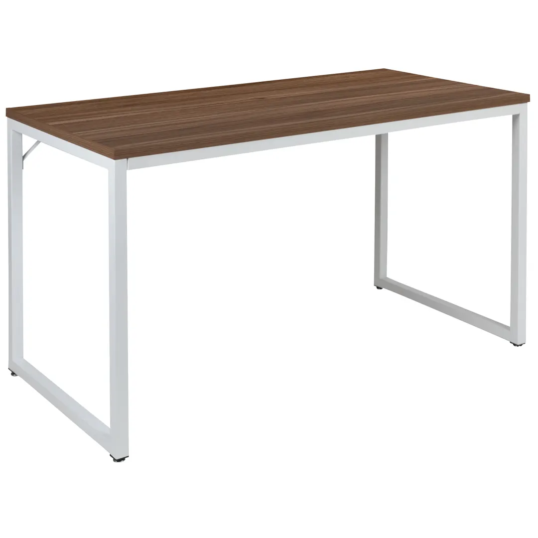 Flash Furniture GC-GF156-12-WAL-WH-GG Rectangular Computer Desk, 47"W, Walnut Laminated Top, White Metal Frame, 29"H
