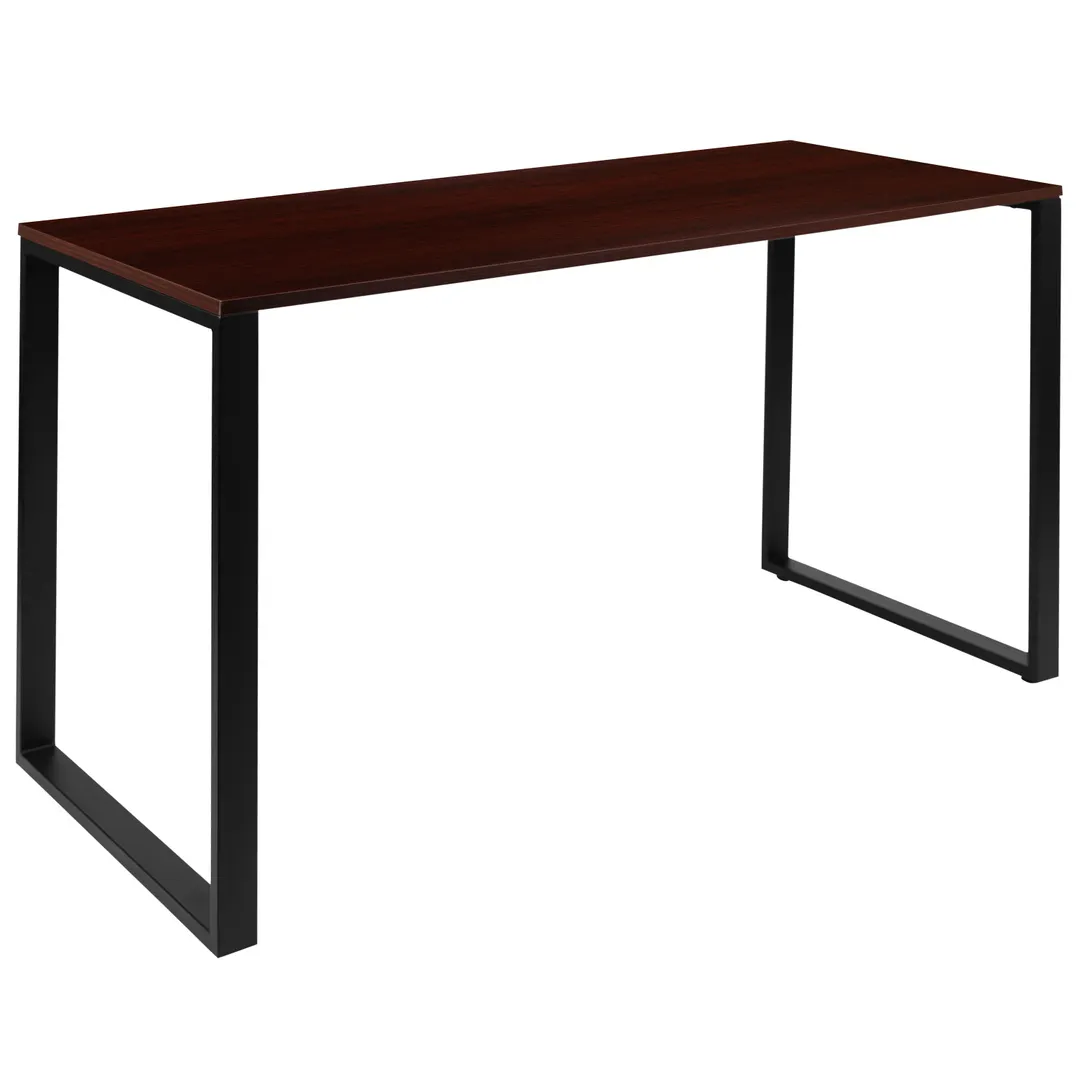 Flash Furniture GC-GF156-14-MHG-GG Computer Desk, 55"W, Mahogany Finish, Black Metal Frame
