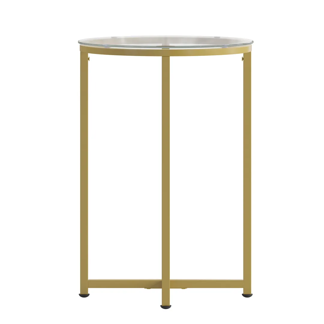 Flash Furniture NAN-JH-1786ET-GG Greenwich Collection 16" Round End Table, 23.5"H, Clear Tempered Glass, Matte Gold Frame