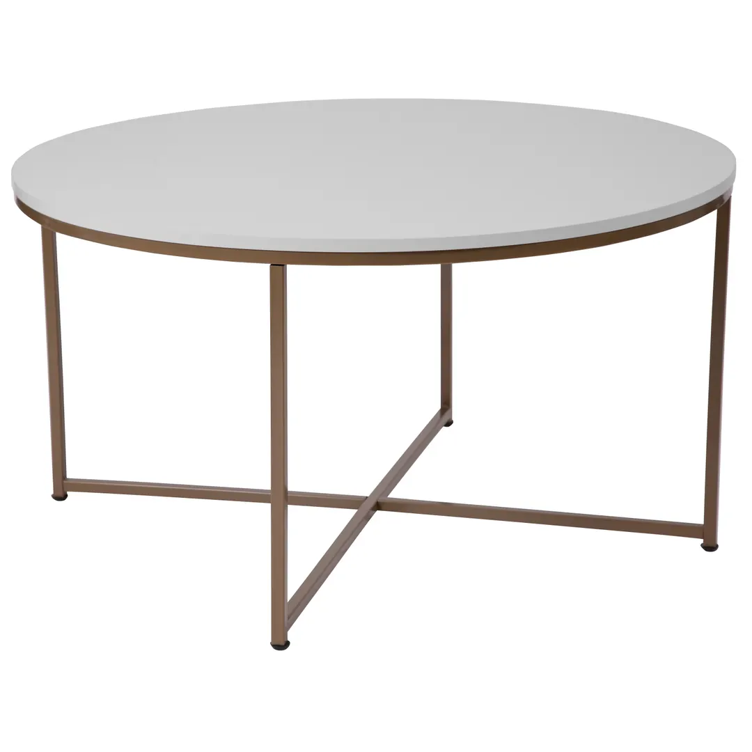 Flash Furniture NAN-JH-1787CT-GG Hampstead Collection Round Coffee Table, 35.5" Dia., White Laminate Top, Matte Gold Frame