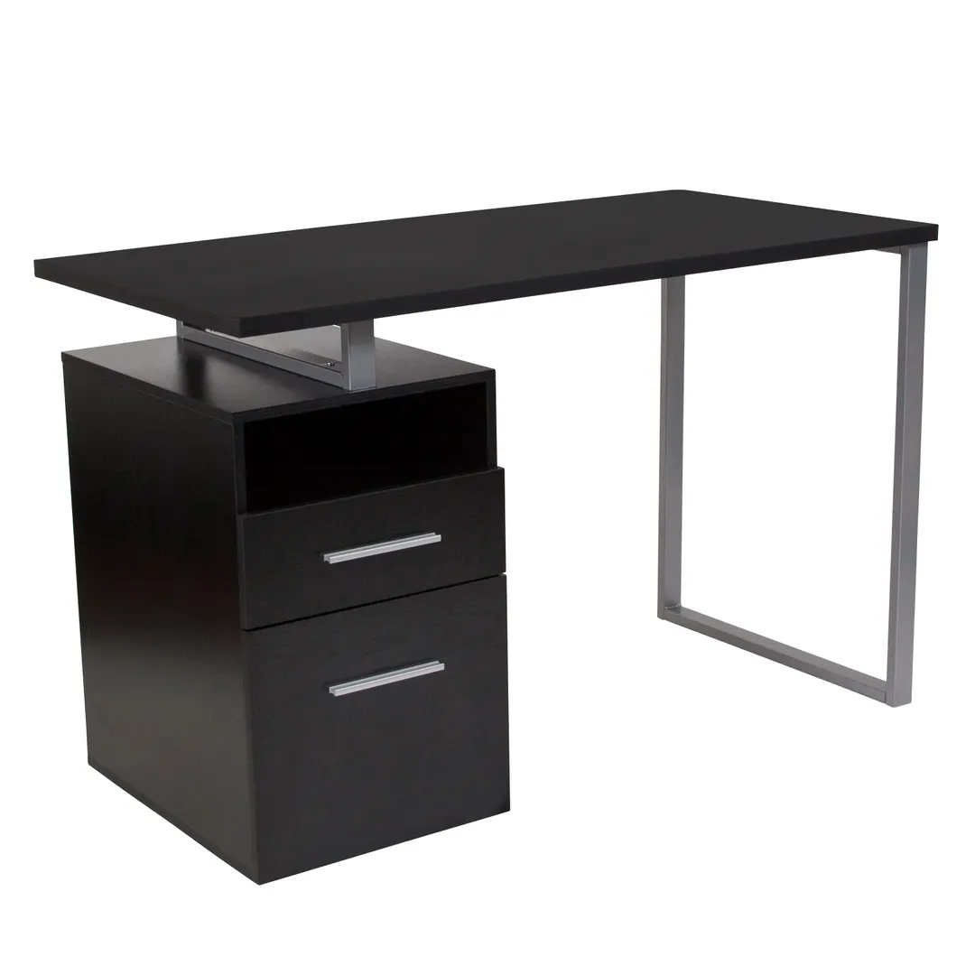 Flash Furniture NAN-JN-2634-G-GG Harwood Computer Desk, 47"W x 23.5"D x 30.5"H, Dark Ash Woodgrain Finish, Laminate Top, Silver Powder Coated Steel Frame