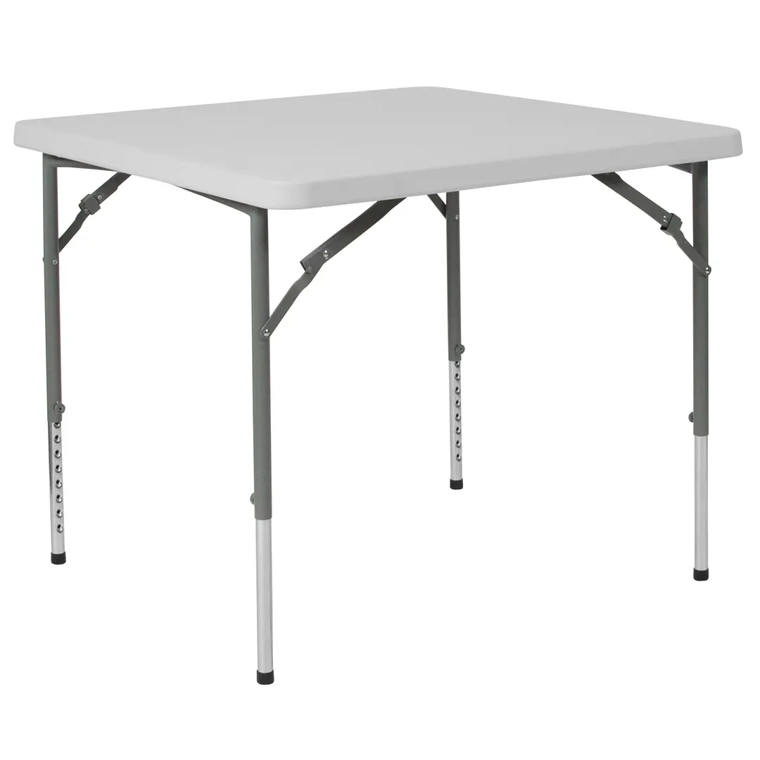Flash Furniture RB-3434ADJ-GG Folding Table, 33-1/2"W x 33-1/2"D, Adjustable Height 21-29", 165 lbs, Granite White Plastic Top, Gray Powder Coated Legs