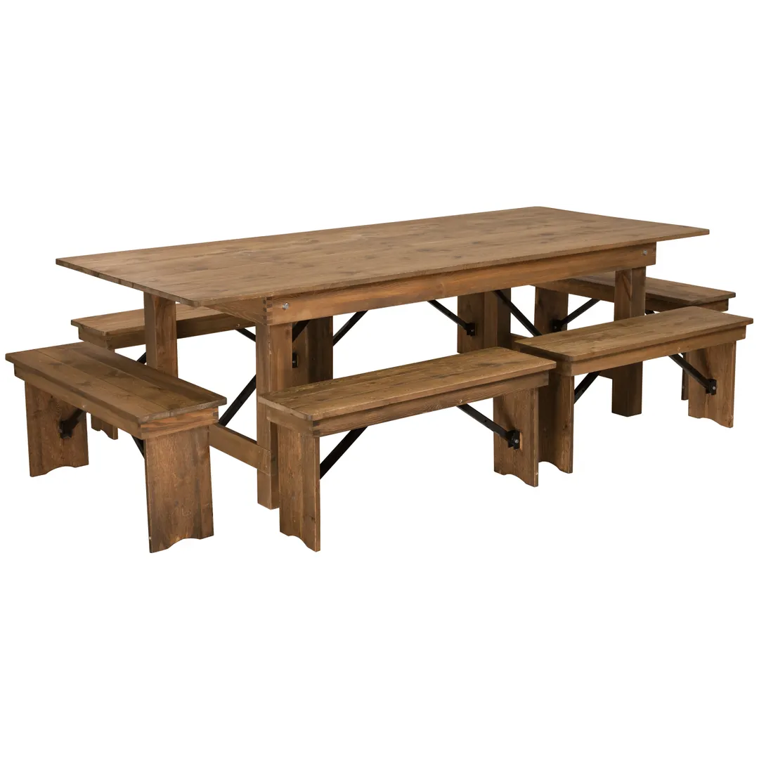 Flash Furniture XA-FARM-3-GG Hercules Series 96" Folding Farm Table Set, Antique Rustic, Seats 12, Solid Pine