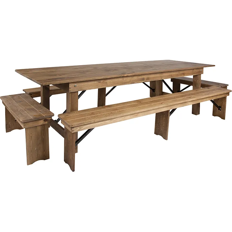 Flash Furniture XA-FARM-7-GG Hercules Series Folding Farm Table Set, 108x40, Seats 8, Antique Rustic, Solid Pine