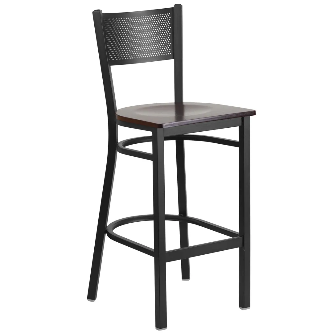 Flash Furniture XU-DG-60116-GRD-BAR-WALW-GG Hercules Series Restaurant Barstool, Metal Grid Back, Walnut Finish Plywood Seat, 18 Gauge Steel Frame