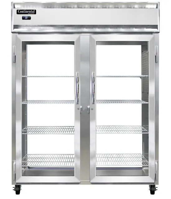 Continental Refrigerator 2RENSSPT-GD-GD 57" 2-Section Glass Door Pass-Thru Refrigerator, 52 cu. ft., Top Mounted