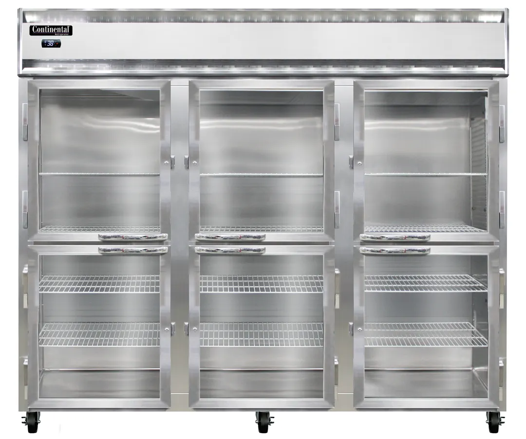 Continental Refrigerator 3RENSSPTHD-GD-SD 85.5" 3-Section Pass-Thru Refrigerator, Glass & Solid Doors, 75 cu. ft.