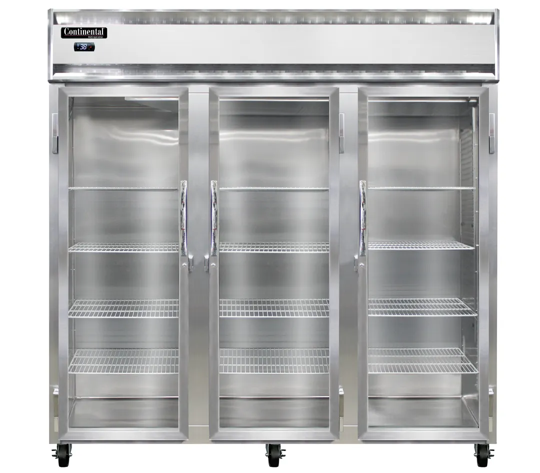 Continental Refrigerator 3RNPT-GD-SD 72" 3-Section Pass-Thru Refrigerator, 72 cu. ft., Top Mounted