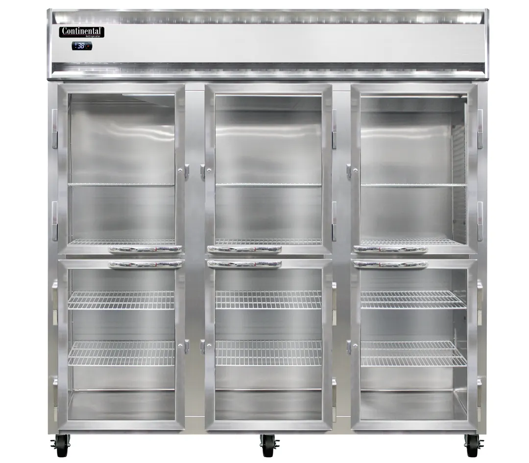 Continental Refrigerator 3RNPTHD-GD-SD 72" 3-Section Pass-Thru Refrigerator, 72 cu. ft., Half Glass & Solid Doors