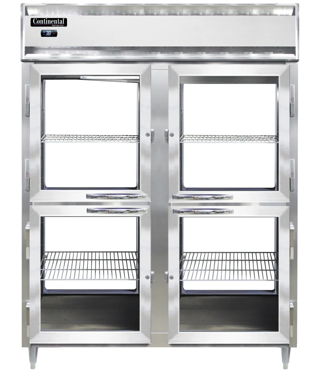 Continental Refrigerator D2RENSSPTHD-GD-GD 57" 2-Section Glass Door Pass Thru Refrigerator, 52 cu. ft., Top Mounted