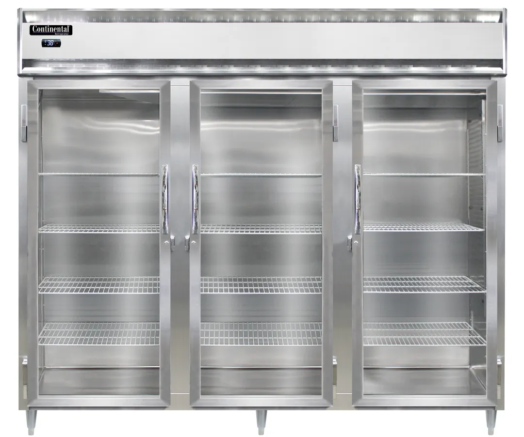 Continental Refrigerator D3RENPT-GD-SD 85-1/5" 3-Section Pass-Thru Refrigerator, 75 cu. ft.