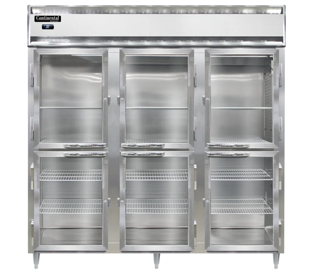 Continental Refrigerator D3RNPTHD-GD-SD 72" 3-Section Pass-Thru Refrigerator, Glass & Solid Doors, 72 cu. ft.