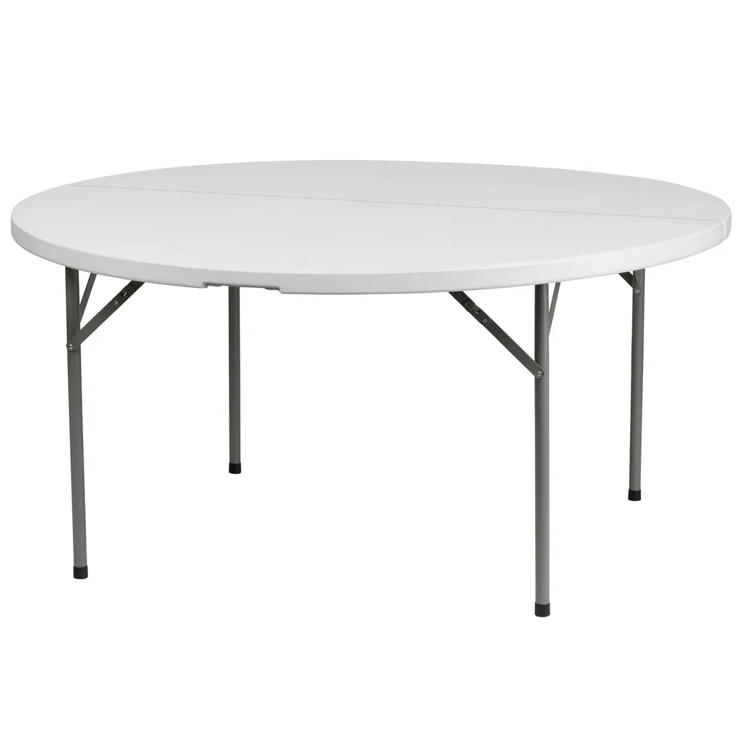 Flash Furniture DAD-YCZ-154-GW-GG Folding Table, 60" Dia. x 29"H, Granite White Plastic Top, Gray Metal Legs, 661 lbs, Round, Indoor/Outdoor