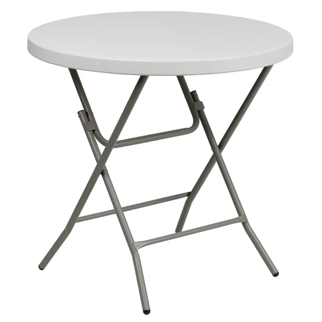 Flash Furniture RB-32R-GW-GG Folding Table, 31-1/2" Dia. x 30-1/4"H, Granite White Plastic Top, Gray Metal Legs, 220 lbs, Round, Indoor/Outdoor