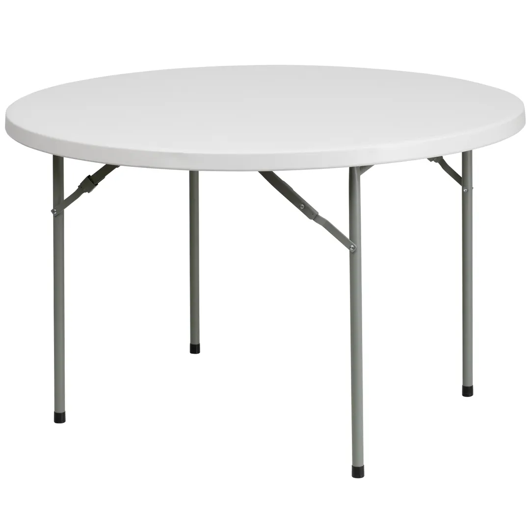 Flash Furniture RB-48R-GG Folding Table, 48" Dia. x 29"H, Granite White Plastic Top, Gray Powder Coated Metal Legs, Seats 5-6 Adults, 500 lbs