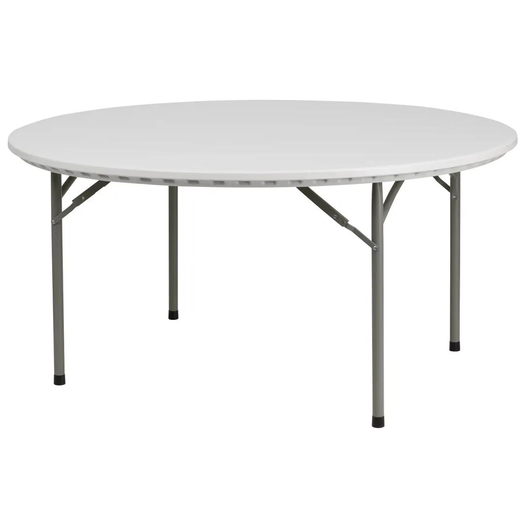Flash Furniture RB-60R-GG Folding Table, 60" Dia. x 29"H, Granite White Plastic Top, Gray Metal Legs, 661 lbs, Round, Indoor/Outdoor