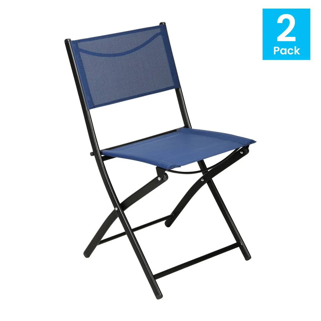 Flash Furniture TLH-SC-097-NV-02-GG Brazos Navy Folding Chair, 300 lb. Capacity, Fabric Back & Seat, Black Steel Frame
