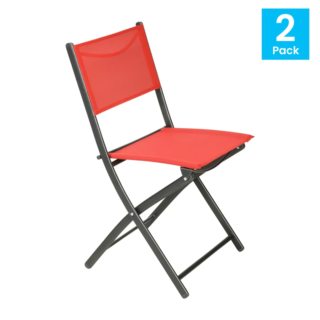 Flash Furniture TLH-SC-097-RED-02-GG Brazos Folding Chair, 300 lb, Red Flex Comfort Fabric Back and Seat, Black Steel Frame