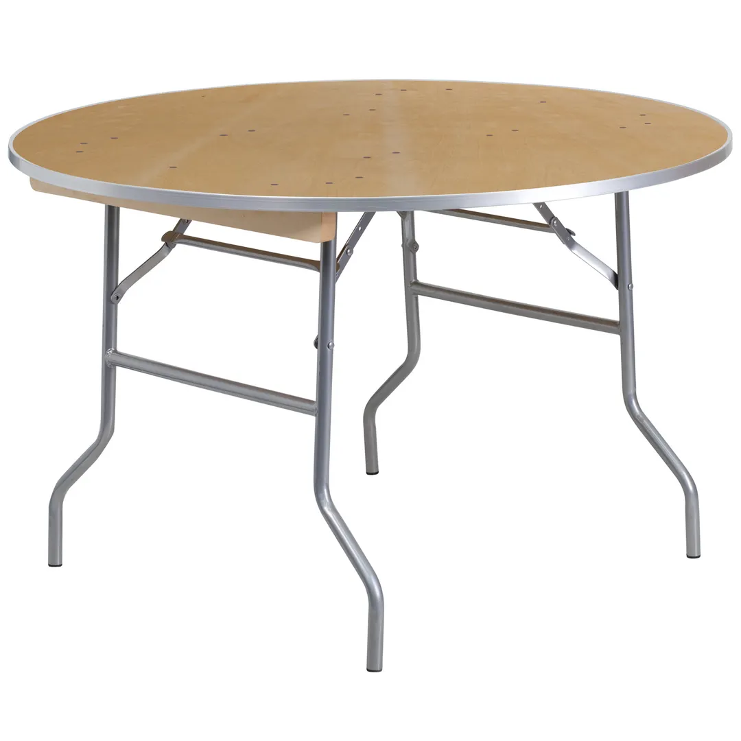 Flash Furniture XA-48-BIRCH-M-GG Heavy Duty 48" Dia. x 30"H Round Folding Banquet Table, Birchwood, 440 lbs, Commercial Use