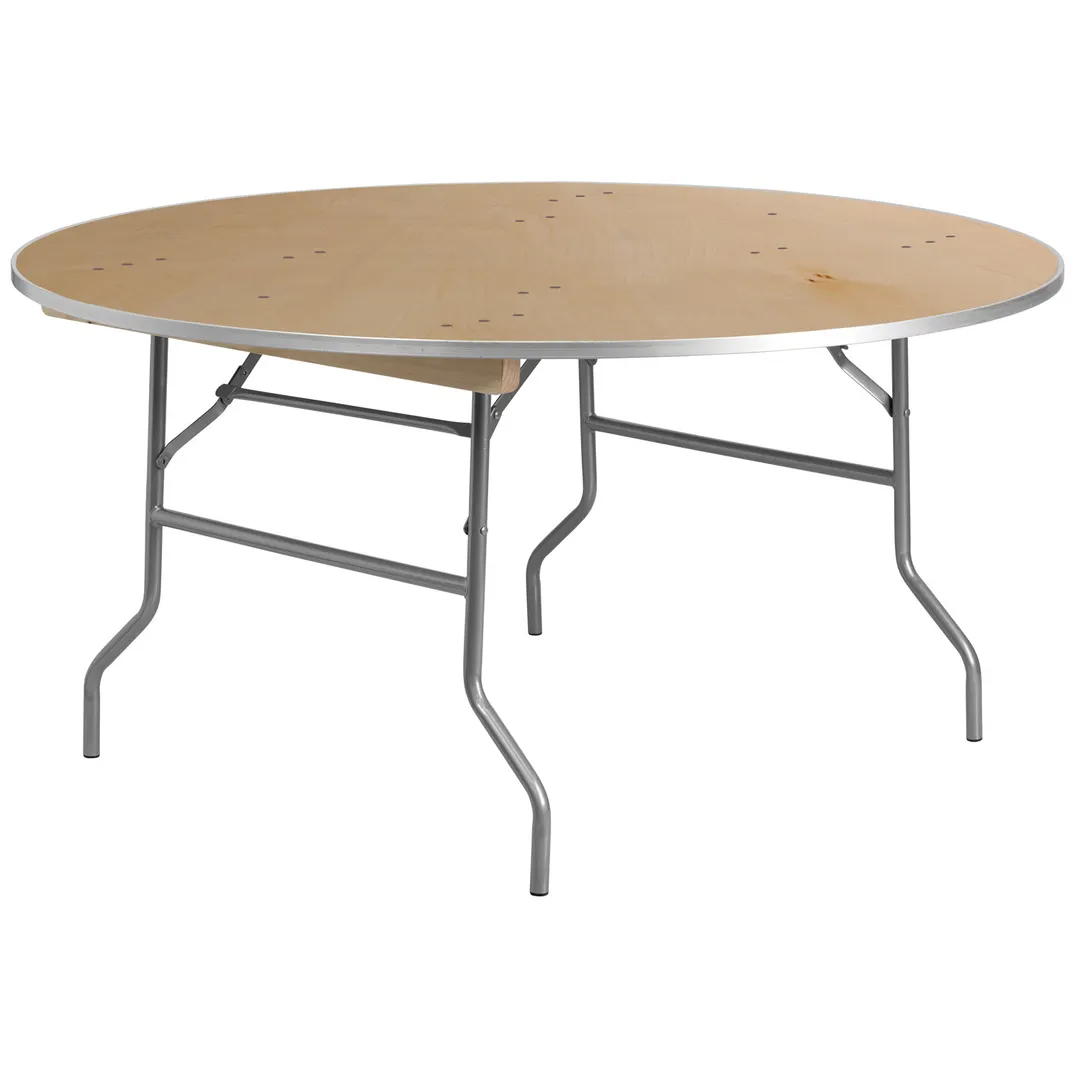 Flash Furniture XA-60-BIRCH-M-GG Heavy Duty 60" Round Folding Banquet Table, Birchwood, 30"H, 661 lbs, Commercial Use