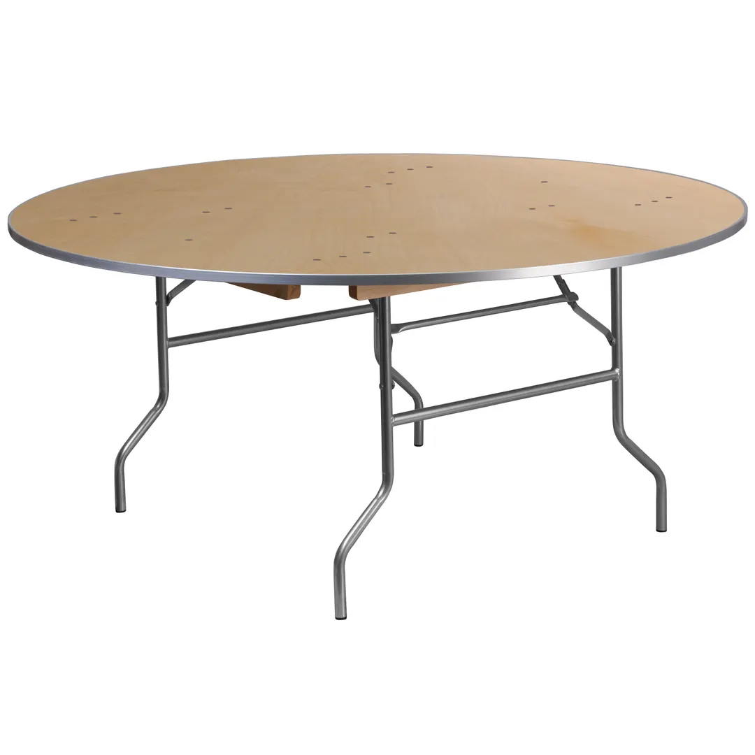 Flash Furniture XA-66-BIRCH-M-GG Heavy Duty 66" Dia. x 30"H Folding Banquet Table, Birchwood, 661 lbs, Commercial Use