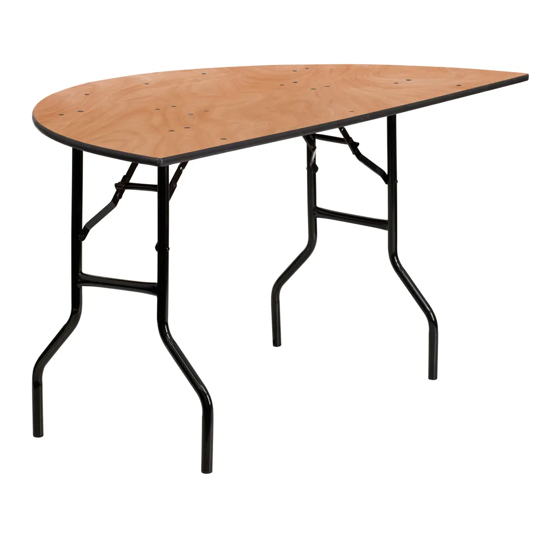 Flash Furniture YT-WHRFT60-HF-GG Folding Banquet Table, 60"W x 30"D x 30-1/4"H, Half Round, 551 lbs, Plywood Top, Black PVC Edge