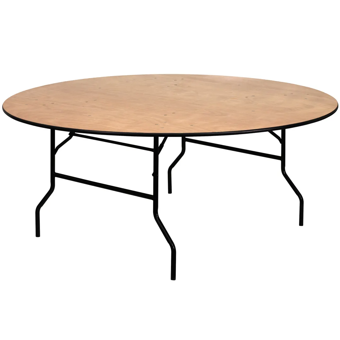 Flash Furniture YT-WRFT72-TBL-GG Folding Banquet Table, 72" Dia. x 30"H, Round, 3/4" Plywood Top, 1433 lbs, Black PVC Edge, Commercial Use