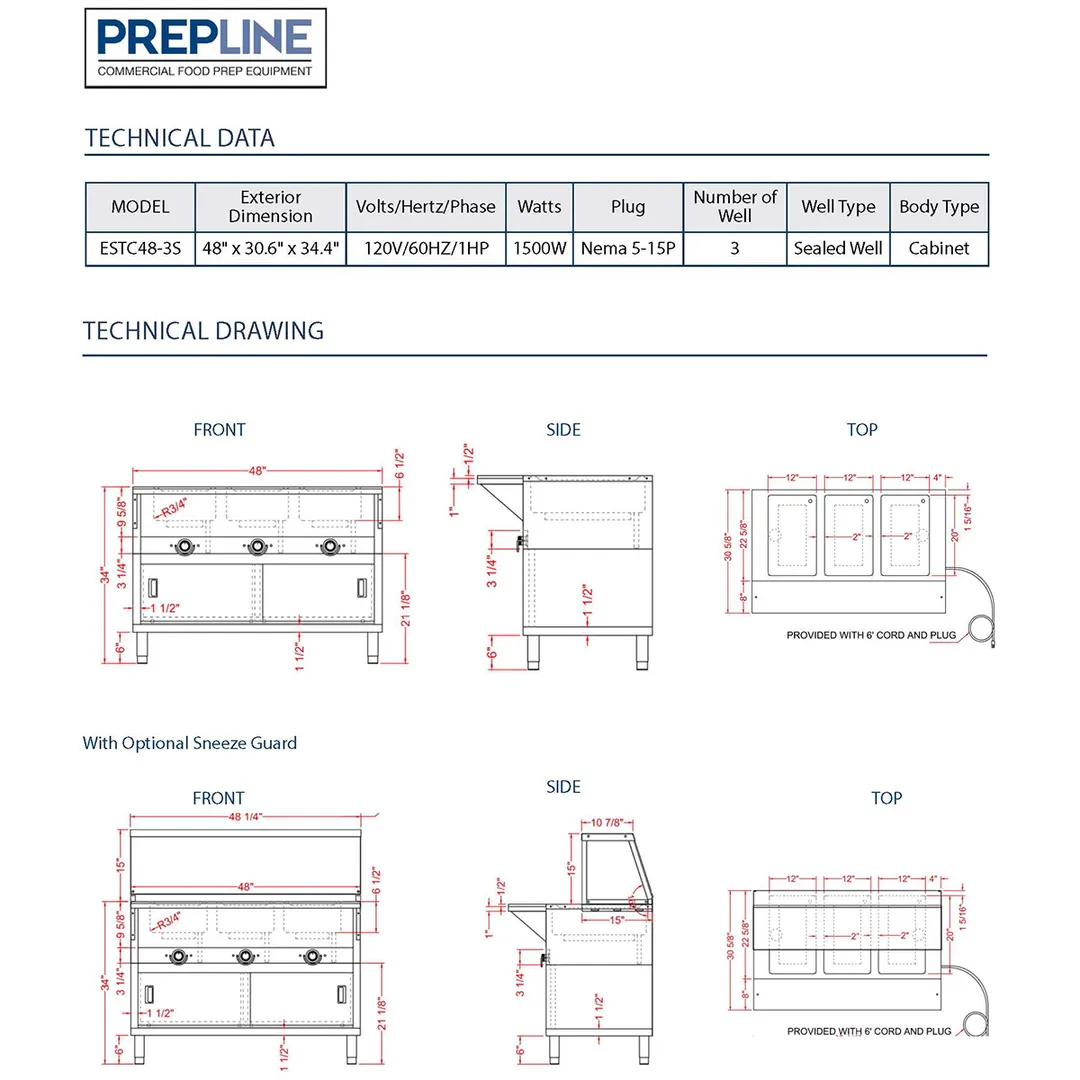 Prepline ESTC48-3S Prepline Electric Hot Food Steam Table