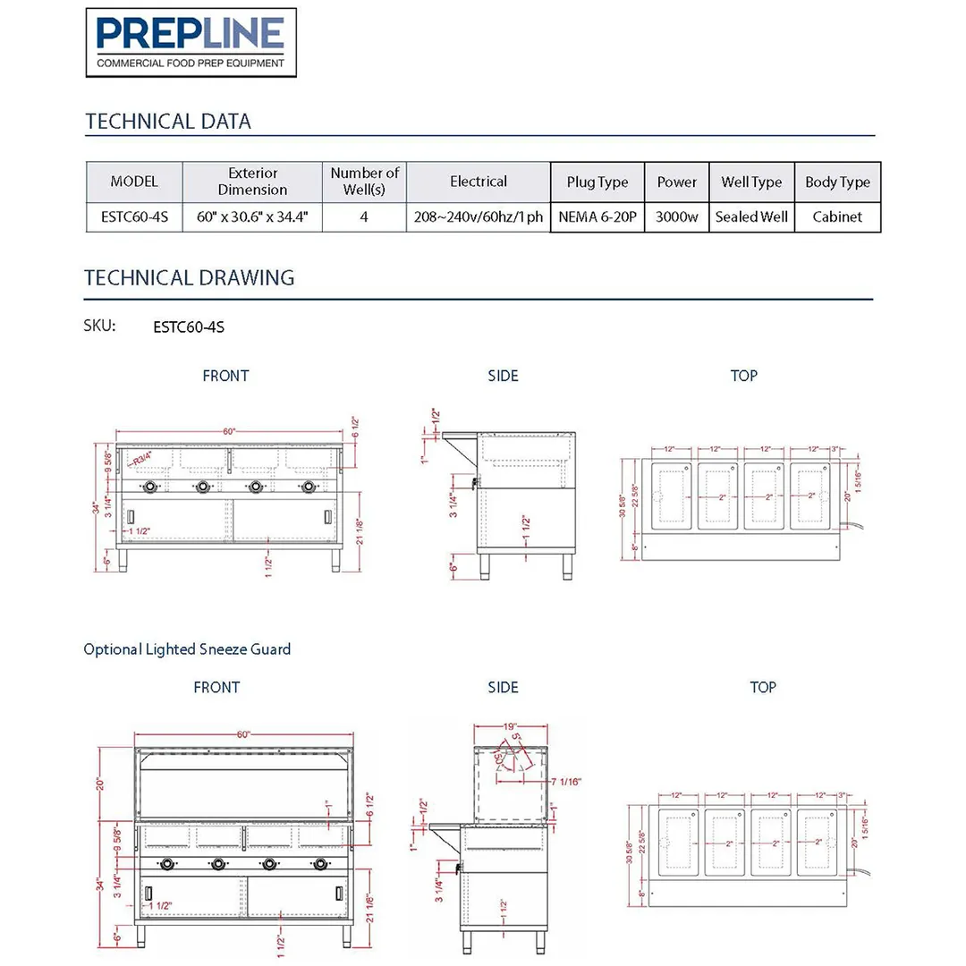 Prepline ESTC60-4S Prepline Electric Hot Food Steam Table