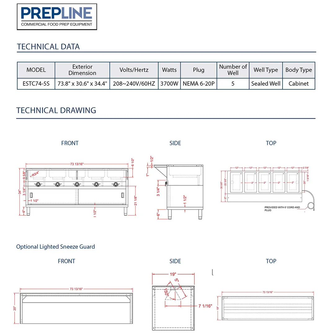 Prepline ESTC74-5S Prepline Electric Hot Food Steam Table