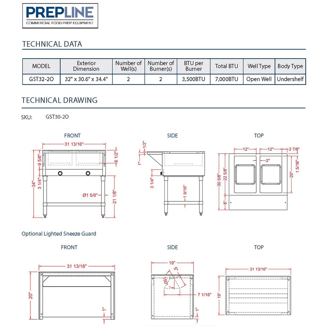 Prepline GST30-2O Gas Hot Food Serving Counter