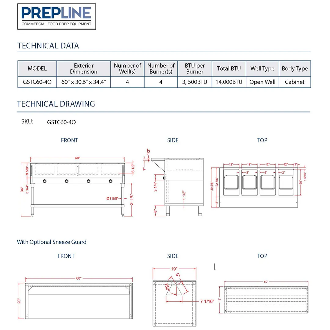 Prepline GST60-4O Gas Hot Food Serving Counter