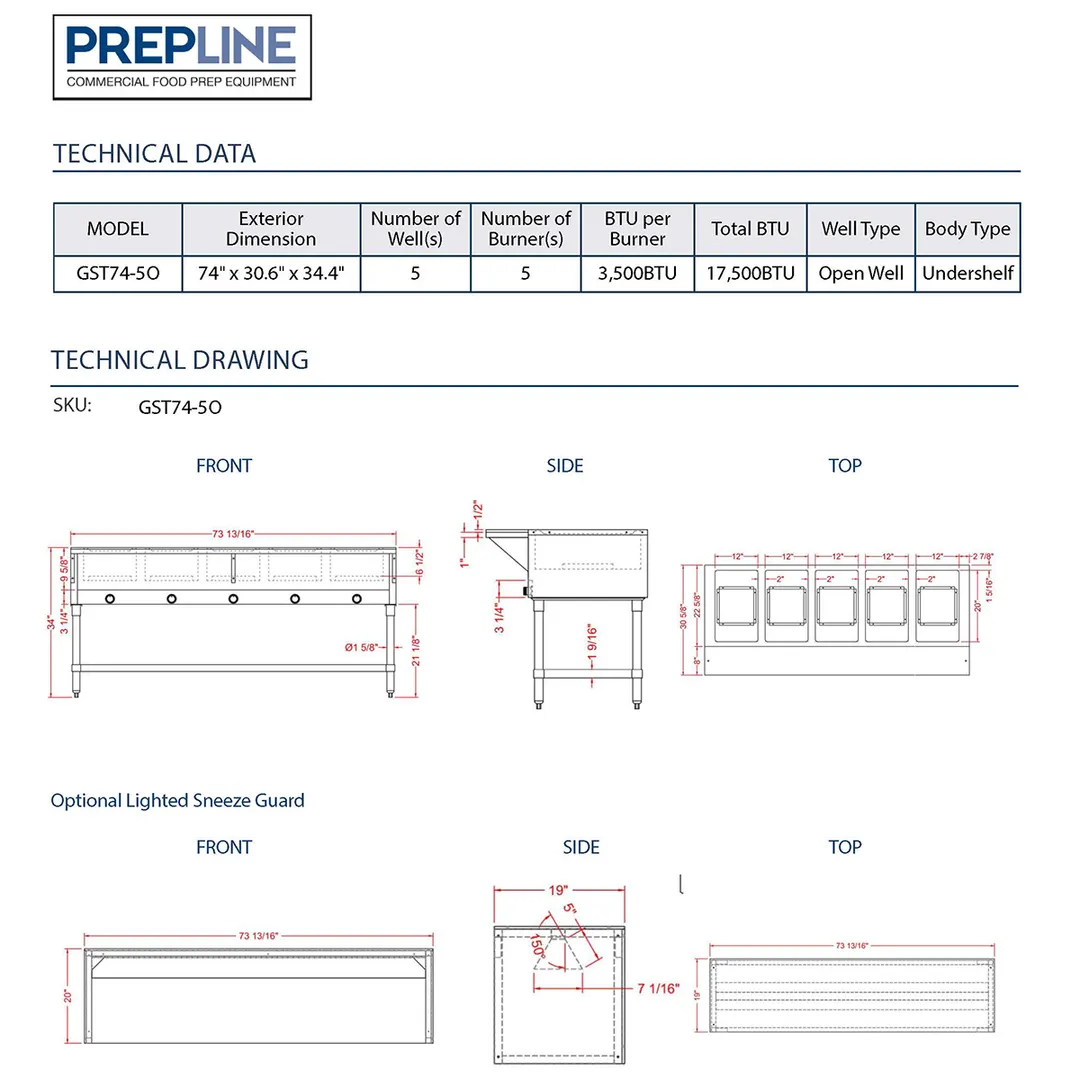 Prepline GST74-5O Gas Hot Food Serving Counter