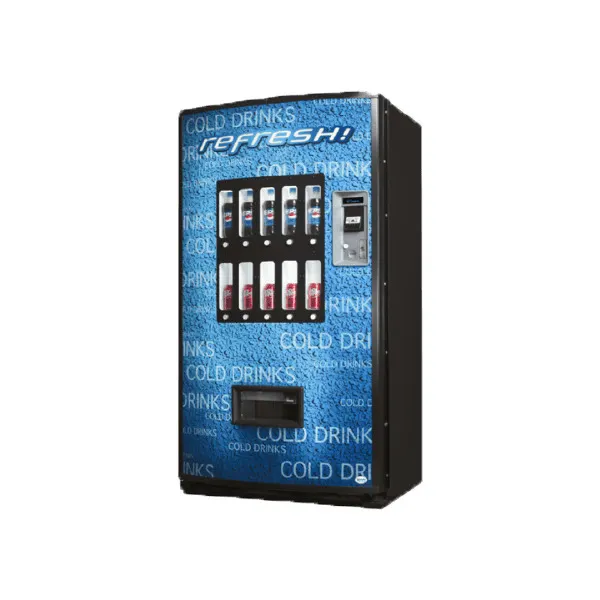 Vendo 821 V21 BLUE REFRESH Vending Cart, 39.5 W x 79 H x 35 D, 800 Can/360 PET Bottle Capacity