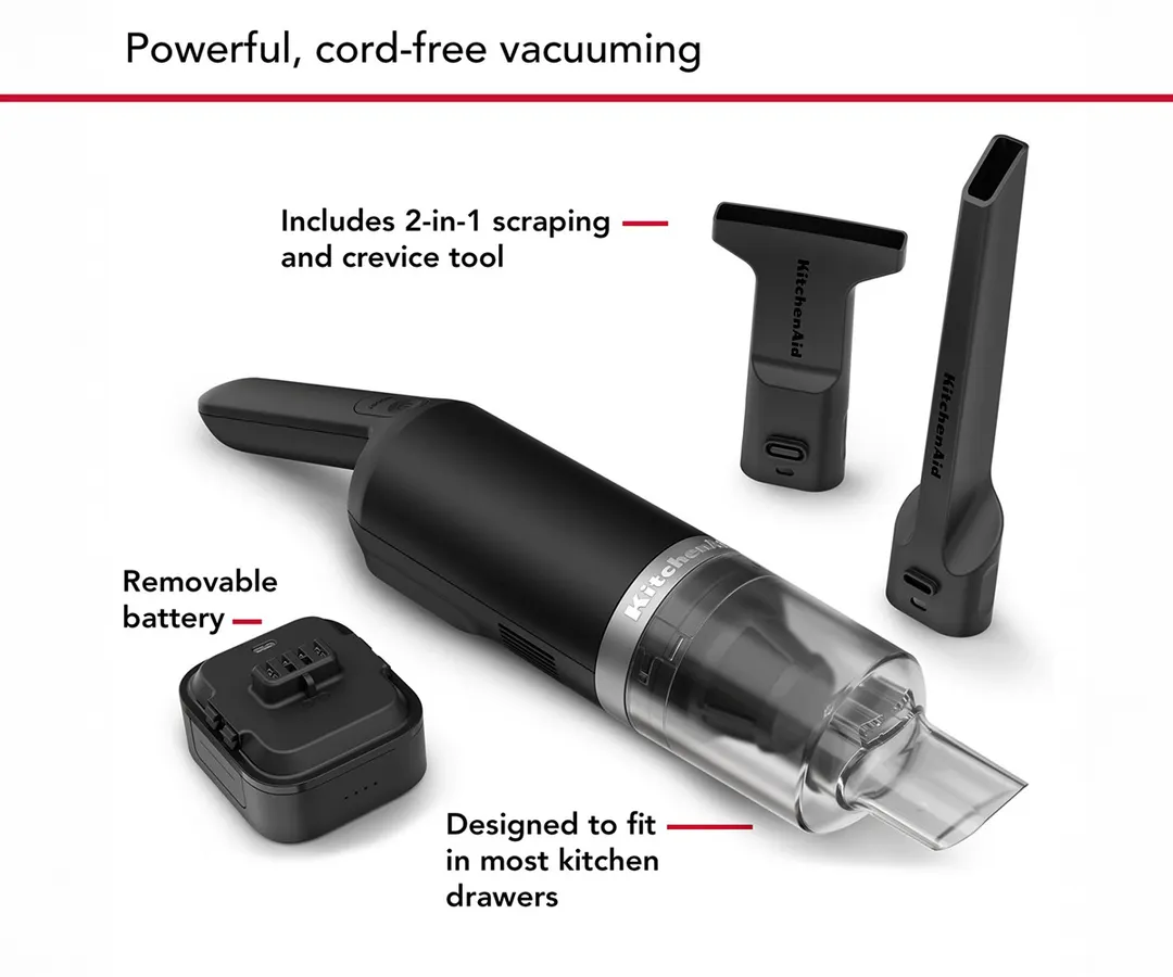 KitchenAid KKVR121BM Experience Freedom In the Kitchen with the Kitchenaid Go™ Cordless Vacuum. Powered By a 12V Max Rechargeable Battery