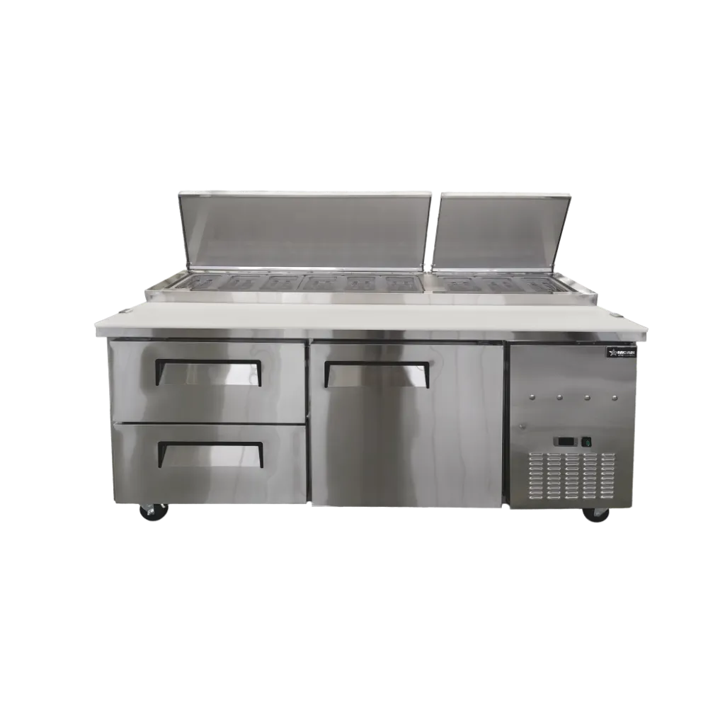 Omcan USA 49298 71” 2-Door Refrigerated Pizza Prep Table, 22 cu. ft., 9 Pans